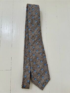 Suitsupply Brown Textured Tie with Blue Floral Dots